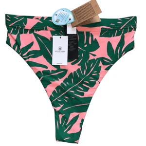 Volcom leaf ur life bikini bottom high waist cheeky emerald green pink small new - Picture 1 of 14