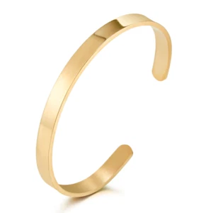 Brazalete Hombre Mujer Rígido Acero Inoxidable Oro Amarillo + Grabado - Imagen 1 de 2