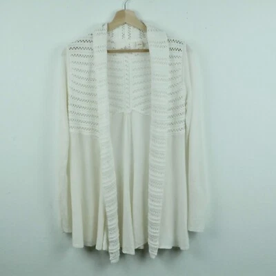 Cárdigan Anthropologie Pequeño Mezcla de Lino Crochet Playa Abierto Cottagecore Blanco Foto 1 de 4