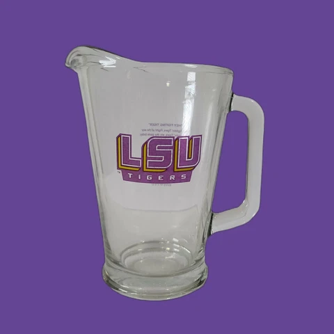 LSU Fighting Tigers Clear Glass 2QT Pitcher Louisiana State Fight Song Heavy Cover