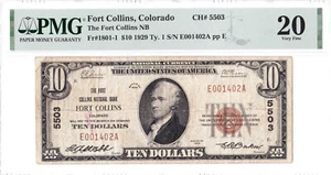 $10 1929 T1 National FORT COLLINS Colorado CO ๐บ๐ธ Extremely Rare! PMG 20! ๐บ๐ธ - Picture 1 of 2