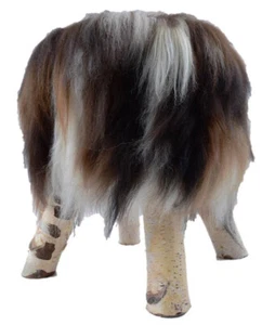 Schaffellhocker Tierhocker Fellhocker Lammfellhocker Fell-Hocker Holz Braun - Bild 1 von 3