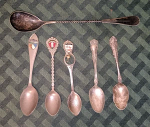 Vintage Souvenir Spoon Lot Niagara Fall Singapore Florida Silver plate 1900 - Picture 1 of 9