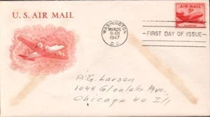 SCOTT#: C33 DC-4 SKYMASTER 5¢ MAR 26 1947 WASHINGTON DC FIRST DAY COVER FDC BX7 - Picture 1 of 1