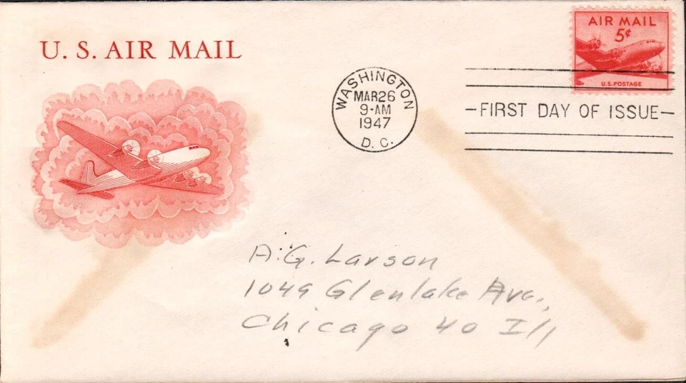 SCOTT#: C33 DC-4 SKYMASTER 5¢ MAR 26 1947 WASHINGTON DC FIRST DAY COVER FDC BX7 - Image 1 of 1