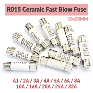 R015 Ceramic Fast Blow Fuse 10x38MM 1A 2A 3A 5A 6A 8A 10A 16A 20A 25A 32A 380V - Picture 1 of 8