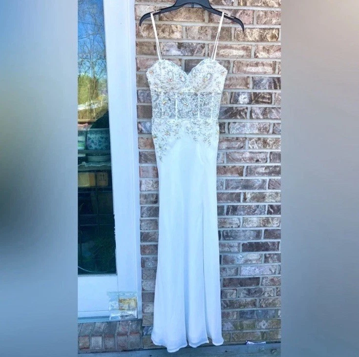 Vestido de novia formal Dave & Johnny con cuentas de estrás blanco talla 0 nuevo sin etiquetas Foto 1 de 4