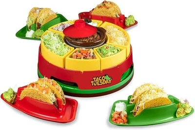 ✅Nostalgia Taco Tuesday Lazy Susan Heated Taco Topping Bar + 4 Tortilla Holders - Image 1 of 4