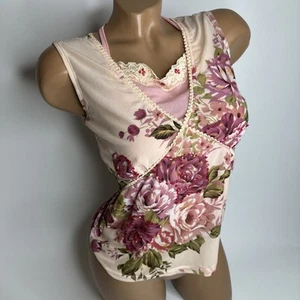 Y2K Beaded Floral Mesh Top Pink Lace Trim Romantic Coquette Fairycore S Halter - Picture 1 of 13