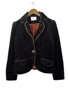 Tara Jarmon Paris Velvet Corduroy Blazer Jacket Black Size 4 Contrast Trim Lined - Picture 1 of 5