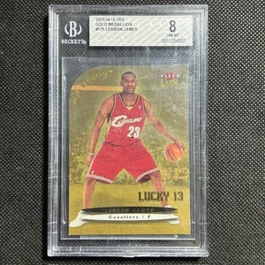 2003-04 Fleer Ultra Lucky 13 LeBron James #171 Gold Medallion RC Rookie BGS 8 - Foto 1 di 2