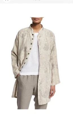 Chaqueta Larga Eskandar Talla 1 XL 1x 2x Lino Estampado Floral Foto 1 de 2