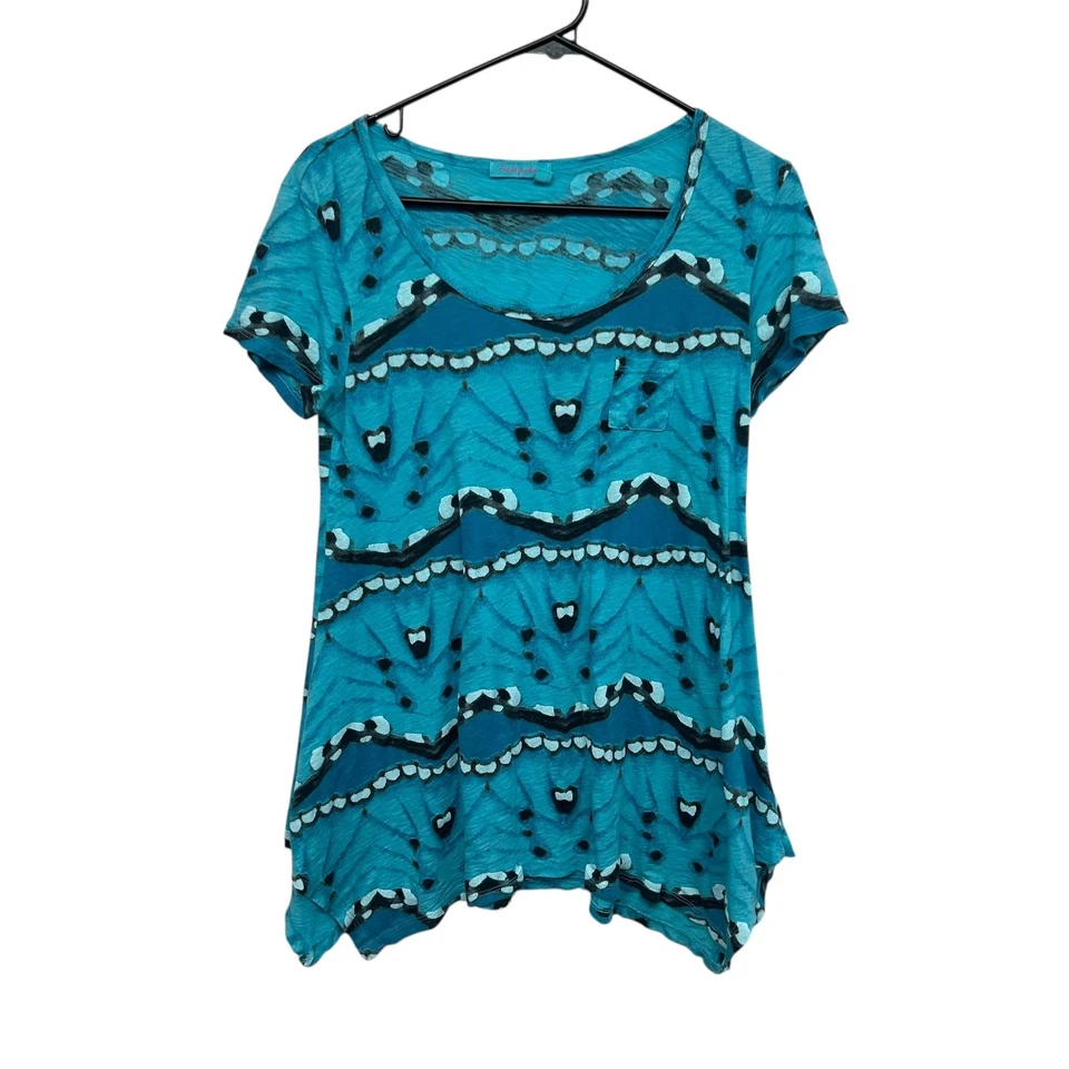 Camiseta Algodón Estampado Abstracto S Turquesa Cuello Redondo Informal Travelcore Hecha en EE. UU. Foto 1 de 4