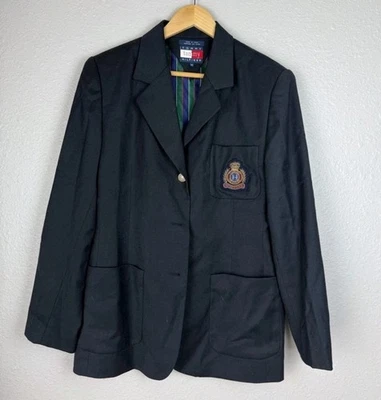 Chaqueta Blazer Vintage TOMMY HILFIGER Azul Lana Academia Preppy Logo Talla 10 Mb Foto 1 de 4
