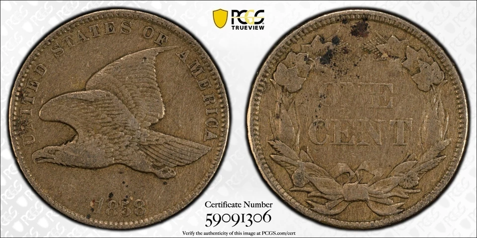 1858 Flying Eagle Cent, Small Letters, PCGS VF 30 59091306 - Image 1 of 1
