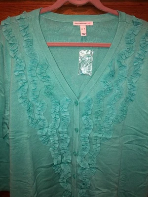 Кардиган с оборками Isaac Mizrahi Live XL рукав 3/4 размер XL зеленый  - Изображение 1 из 4