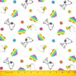 Tela Peanuts Snoopy - MEDIA YARDA - 100% Algodón Woodstock Blanco Arco Iris Licuadora - Imagen 1 de 1