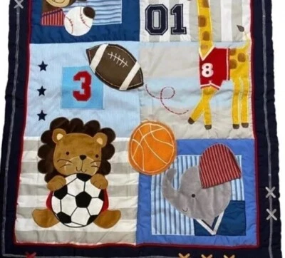 Lambs & Ivy Future All Star Blue/White Animal Sports Nursery 2-Piece Blanket - Image 1 of 4