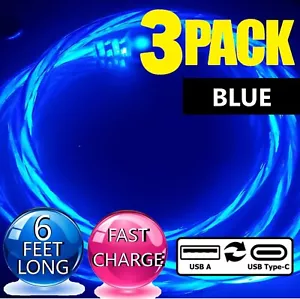 3 Pack LED Flowing Type C Fast Charge USB Cable for Galaxy A06 A14 15 16 25 35 5 - Picture 1 of 18