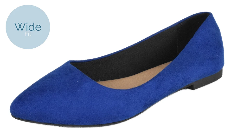 Zapatos planos CityClassified para mujer ajuste ancho punta puntiaguda azul marino cómodos con sujeción Foto 1 de 3