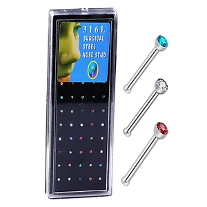 40× Silver Nose Rings Bone Stud Pin Colorful CZ Lot Stainless Steel Piercing Set - Picture 1 of 4