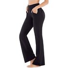 Womens High Waist Trousers For Yoga Pilates Straight Wide Leggings With Pocket
