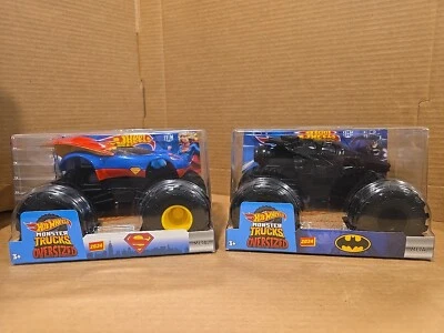 Hot Wheels Lot of 2 Monster Trucks Oversized Batman Batmobile Supermobile 1/24 - Image 1 of 4