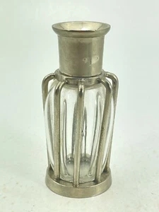 Vintage Parfüm Kulturbeutel Klar Flakon mit Metallschutz Art Deco Stil Glas 4,25" - Bild 1 von 7