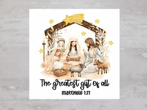 Matthew 1:21 Bible Verse Nativity Fabric Panel Craft Sewing Quilt Block A361 - Picture 1 of 4