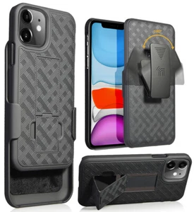 Black Case Kickstand Cover + Belt Clip Holster Holder for Apple iPhone 11 - Picture 1 of 10