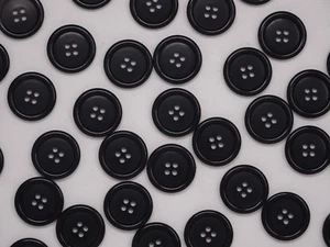 Vintage Black Round Dolls Eye w/ Raised Edge 4-Hole Buttons 22mm Lot of 80 B70 - Picture 1 of 7