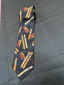 Novel-Ties by Roffe Mens Necktie Cigars and Lighters Black 100% Silk 57.5"L x4"W - Picture 1 of 5