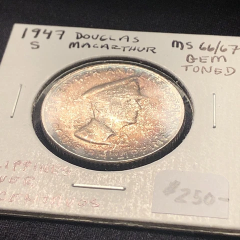 1947 S Silver 50 Centavos of Philippines superb Gem Toned Original  MacArthur Cover