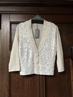 Boden Limited Edition Cream Cardigan. Sequinned Front & Silk Trim. UK 8. BNWT - Image 1 of 4