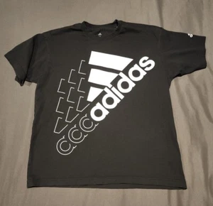 Mens ADIDAS T-shirt tee size Medium Black With White Printed Logo - Picture 1 of 12