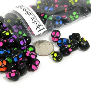 100 cuentas calavera esqueleto negro acrílico 9 mm plástico color neón brillante mezclado - Imagen 1 de 2