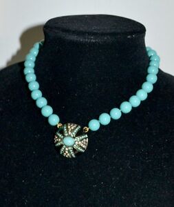 NIB $140 HEIDI DAUS Simply Irresistible Domed Pendant Turquoise Bead Necklace 