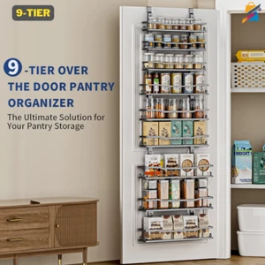 9-Tier Over Door Pantry Organizer White Metal Adjustable Spice Rack Storage Shel - Picture 1 of 17