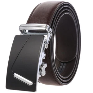 HJones Luxury Men's Cowskin Leather Belt Automatic Buckle Belt Ratchet Strap Hot - Picture 1 of 4