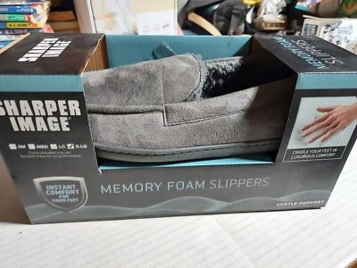 Men's Memory Foam Slippers by Sharper Image Size XL Gray New In Box.  - Image 1 of 4
