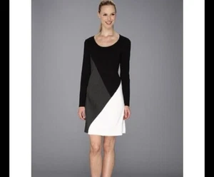 Karen Kane Louvre Diagonal Drsss Black White Gray Knit Sheath Dress Size S - Picture 1 of 11