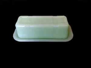 Vintage Butterdose Jadeit grün Glas bedeckt - Bild 1 von 6