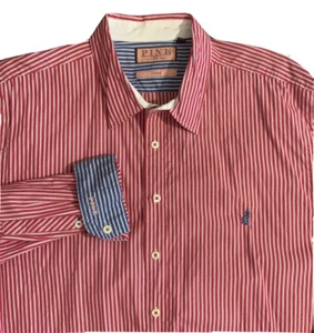 PINK Thomas Pink 3XL Red White Blue Striped Flip Contrast Cuff Long Sleeve Shirt - Picture 1 of 10