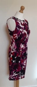 Size 12 Midi Floral Purple Pink Red White And Black Sleeveless Shirt Dress - Picture 1 of 10