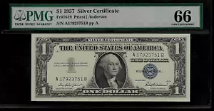 US 1 Dollar 1957 PMG 66 EPQ UNC Fr #1619 Silver Certificate Priest/Anderson - Picture 1 of 2