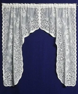 White Windsor Cotton Blend Window Swag 62"w x 54" or Insert Valance Livingroom - Picture 1 of 12