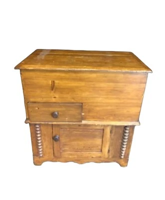 Antiguo gabinete de lavabo lavabo lavabo seco con tapa elevadora de madera de pino del siglo XIX Foto 1 de 4