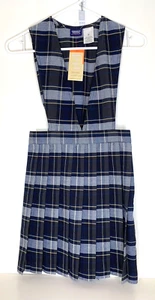 French Toast NWT Girls 10 School Uniform Pleated Jumper Dress Blue Plaid V neck - Picture 1 of 4