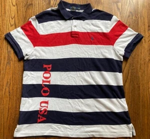 Polo Ralph Lauren Shirt Mens Size XL USA Colorblock Striped Pony Spellout - Picture 1 of 10