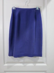 100% Silk Solid Purple Knee Length Lined Pencil Skirt Petite Size 2P - Picture 1 of 13